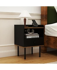 sumyeg Nightstand with Drawer 3-Tier Sofa Side Table with Open Storage Shelf