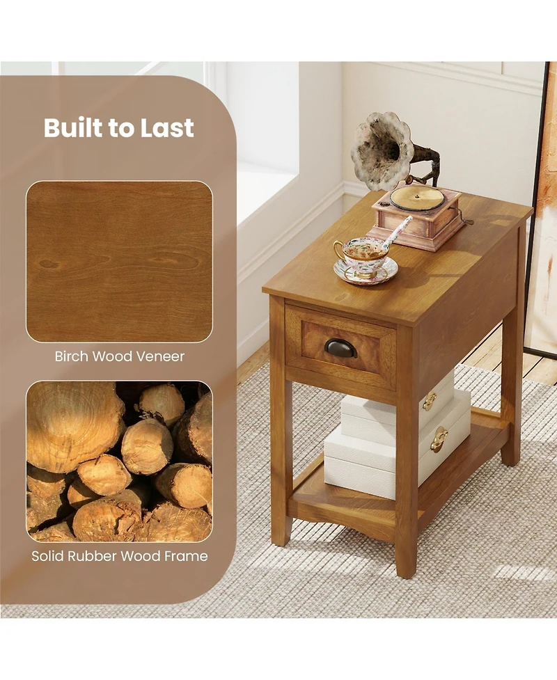 sumyeg Contemporary Chairside End Table with Drawer and Open Shelf