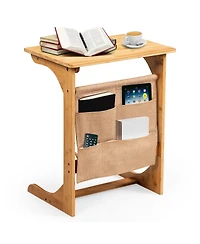 sumyeg Bamboo Sofa Table End Table Bedside Table with Storage Bag