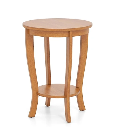 sumyeg 2-tier Round End Table with Solid Wood Legs