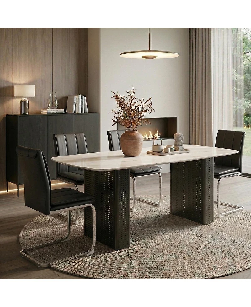 Streamdale Furniture Glass Marble Pattern Dining Table