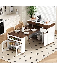 Streamdale Furniture Extendable Dining Table, Kitchen Island with Storage