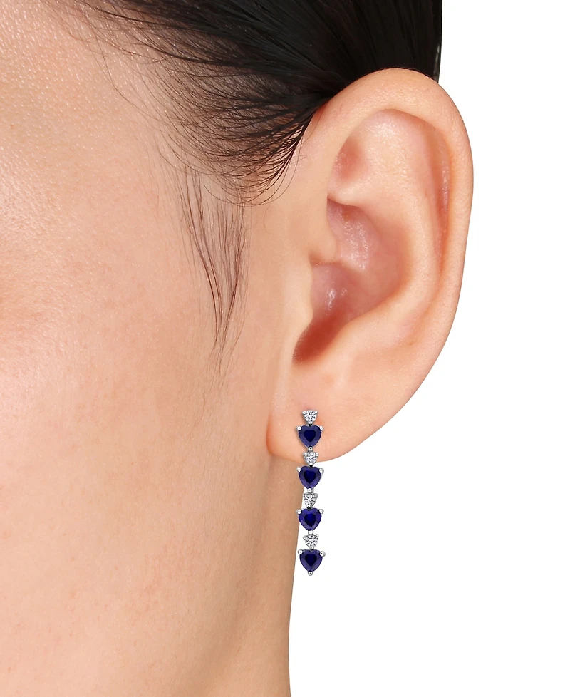 Macy's Created Blue Sapphire (2-1/6 ct. t.w.) & White (1/3 Drop Earrings Sterling Silver (Also Available Pink Sapphir
