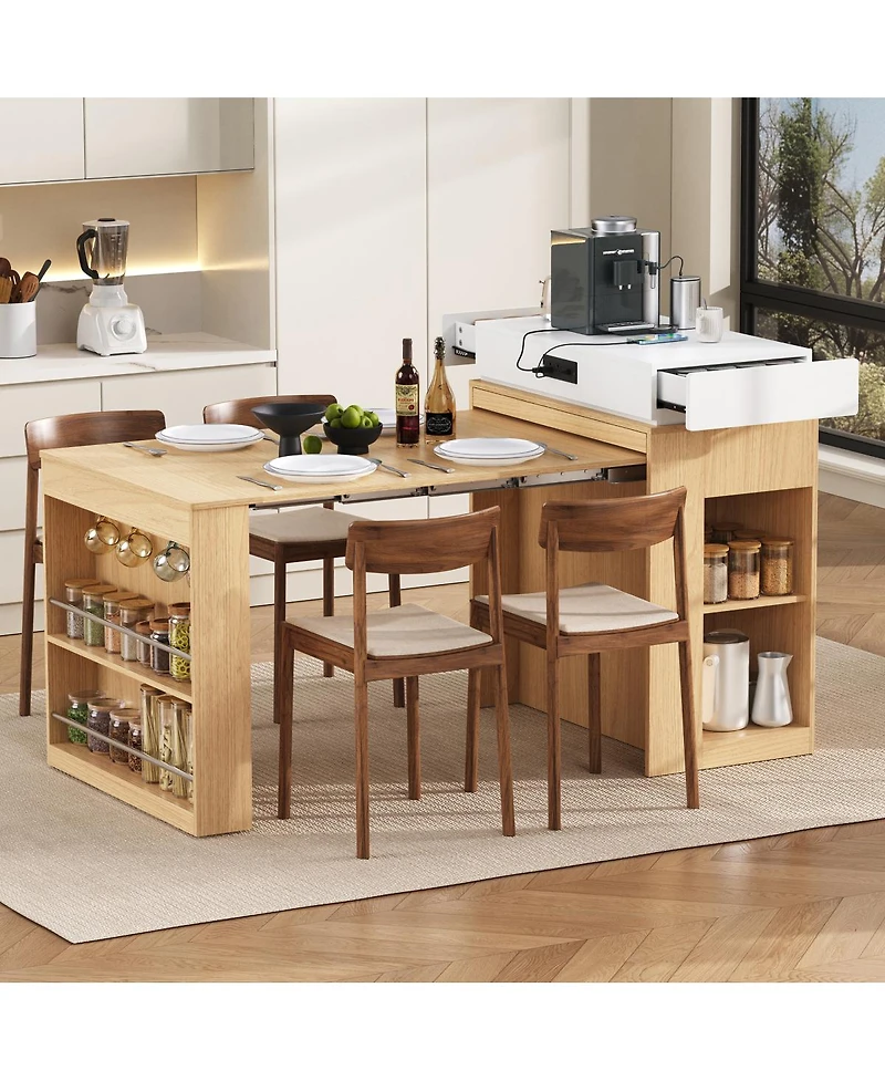 Streamdale Furniture Extendable Dining Table/Island with Storage and Power