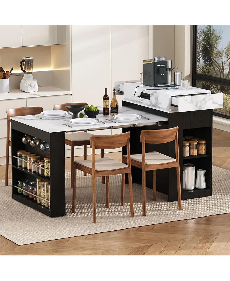 Streamdale Furniture Extendable Dining Table/Island with Storage and Power
