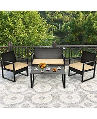 Gymax 8PCS Outdoor Wicker Rattan Furniture Set Patio Conversation Set w/ Cushions