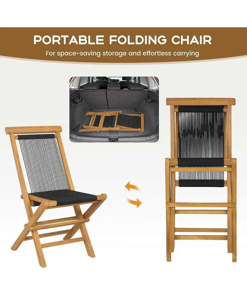 Gymax 2PCS Folding Chairs w/ Quick-Folding Portable Design Woven Rope Seat Porch Patio