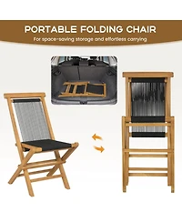 Gymax 2PCS Folding Chairs w/ Quick-Folding Portable Design Woven Rope Seat Porch Patio