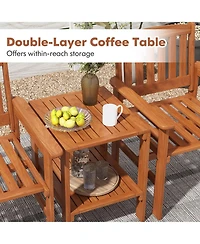 Gymax 3 Pcs Patio Bistro Table and Chairs Set w/ Umbrella Hole for Garden Poolside