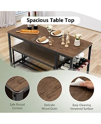 Gymax 3PCS Rustic Kitchen Dining Set Includes Storage Rack w/ Rectangular Table and 2 Benches