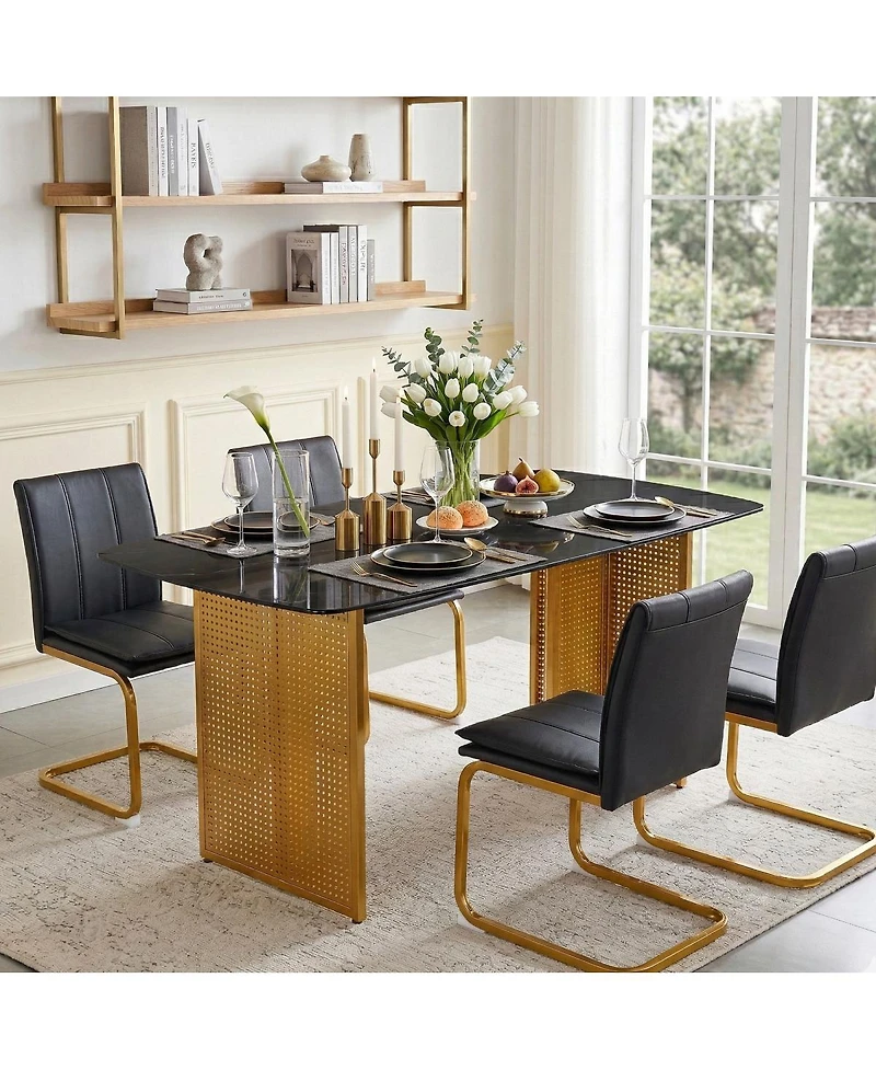 Streamdale Furniture Modern Glass Dining Table with Gold Legs
