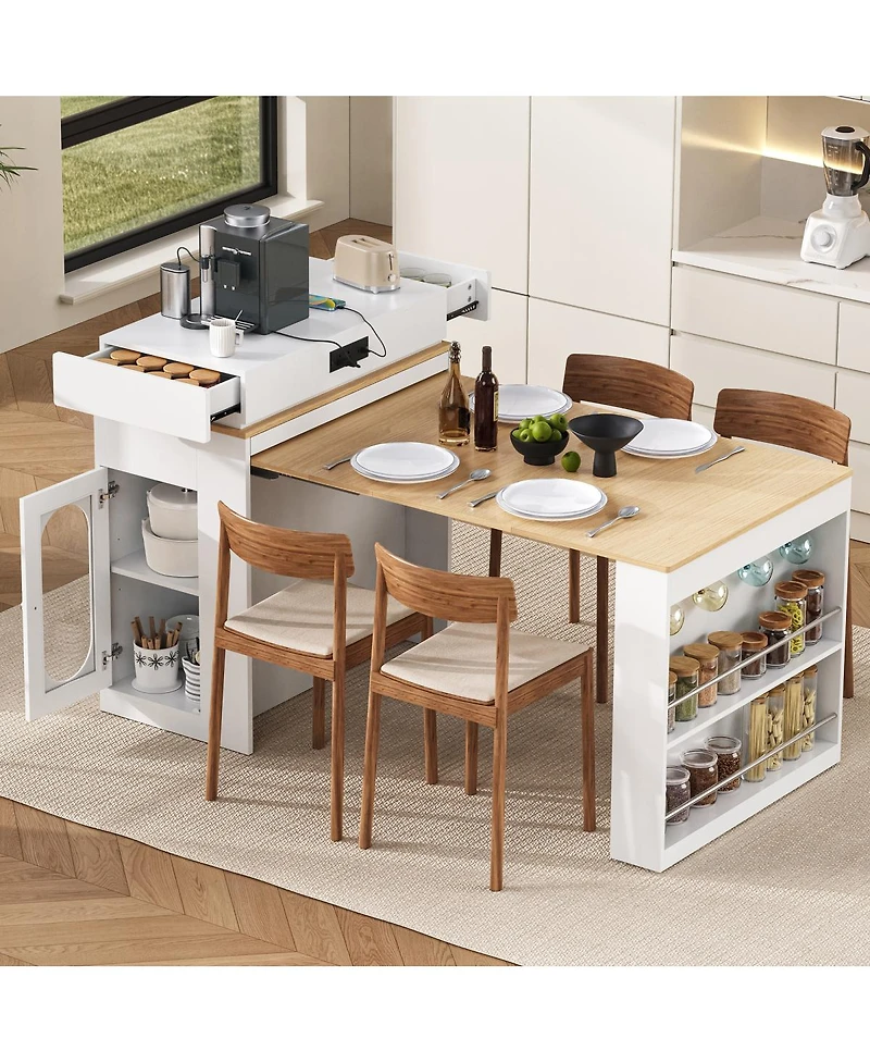 Streamdale Furniture Extendable Dining Table/Kitchen Island with Storage and Outlet