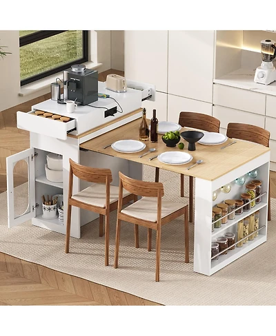 Streamdale Furniture Extendable Dining Table/Kitchen Island with Storage and Outlet