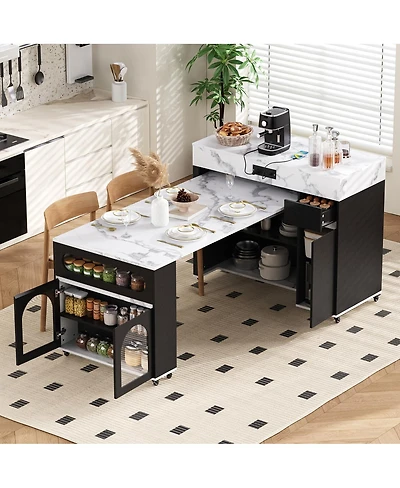 Streamdale Furniture Extendable Kitchen Island with Storage and Power