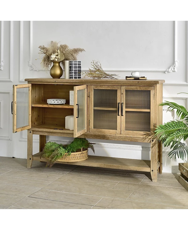 Streamdale Furniture Rustic Accent Glass Door Wooden Sideboard Cabinet with Storage Shelf