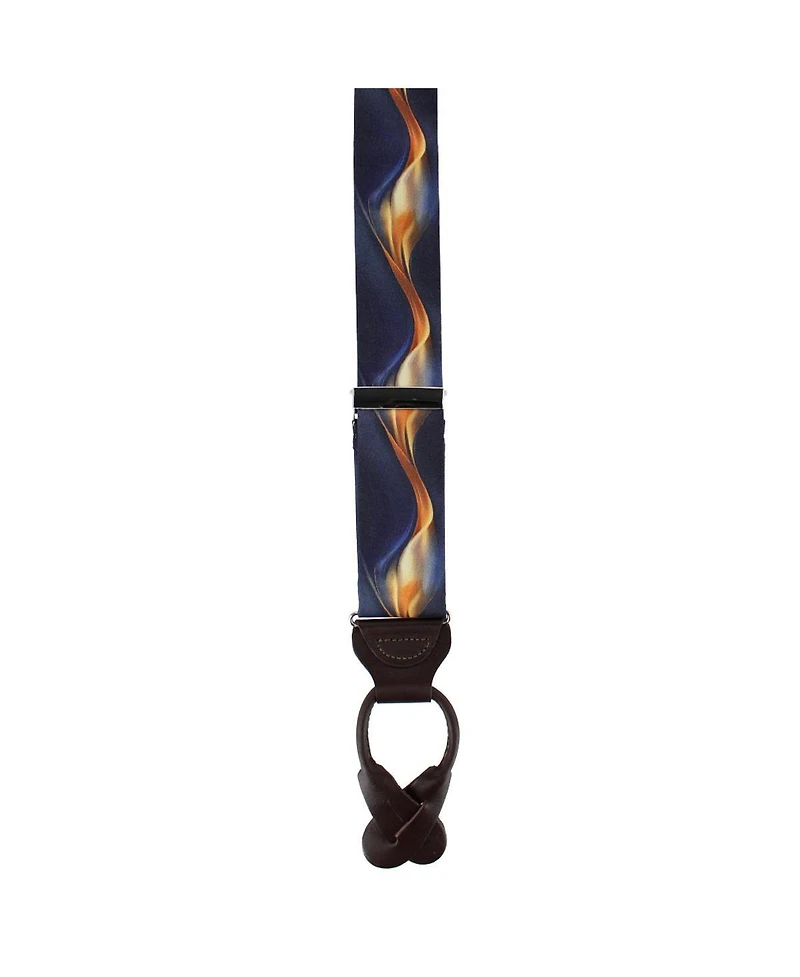 Trafalgar Men's Atticus Blue and Gold Billow Silk Button End Suspenders