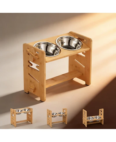 Aronkl Adjustable Elevated Dog Cat Bowl Stand Heights Tilt Foldable with 2 Stainless Steel Dishes