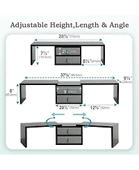 Gnuadz Dual Monitor Stand Riser With Drawers Adjustable Shelf Organizer Wood Desk Storage