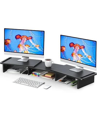 Gnuadz Dual Monitor Stand Riser Adjustable Wood desktop organizer