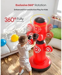 Qpau 360degree(s) Rotatable Punching Bag for Kids, Lager 64" Kids Punching Bag with Gloves, Hand Pump and 6 Targets, Bop Bag Inflatable Punching Toy