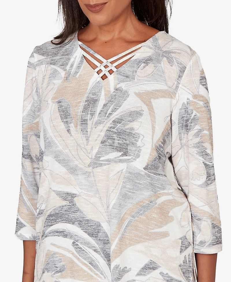 Alfred Dunner Women's Comfort & Joy Leaf Print Crossover V-Neck Top