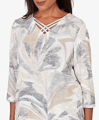Alfred Dunner Women's Comfort & Joy Leaf Print Crossover V-Neck Top