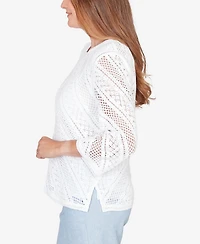 Alfred Dunner Women's St. Augustine Chevron Crochet Crewneck Top