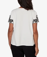 Alfred Dunner Women's Crowd Pleaser Paisley Border T-shirt with Necklace