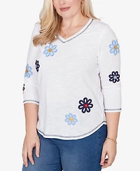 Alfred Dunner Women's Port Side Embellished Floral Button Top