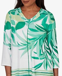 Alfred Dunner Women's Resort Living Artisan Leaf Bordered V-Neck Top