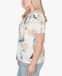 Alfred Dunner Women's Out of the Blue Chickadees Embellished V-Neck Top