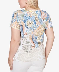 Alfred Dunner Women's Out of the Blue Ombre Paisley Short-Sleeve Top