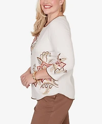 Alfred Dunner Women's Spice Market Asymmetrical Scroll Floral Round Hem Top