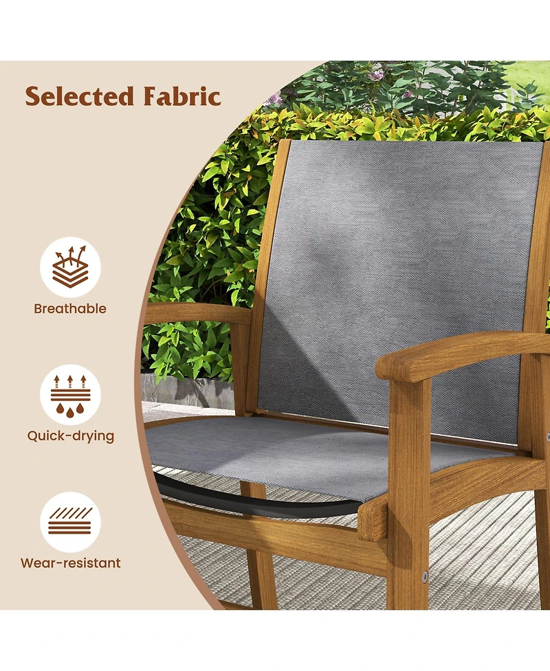 Sugift Set of 2 Patio Dining Chairs with Breathable Fabric and Acacia Wood Frame