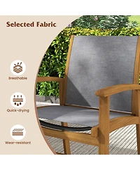 Sugift Set of 2 Patio Dining Chairs with Breathable Fabric and Acacia Wood Frame