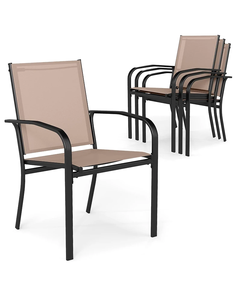 Sugift Outdoor Dining Chairs Set of 4 with High Back and Metal Frame