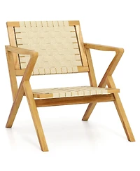 Sugift Outdoor and Indoor Teak Wood Patio Chair wuth Webbing Seat and Backrest