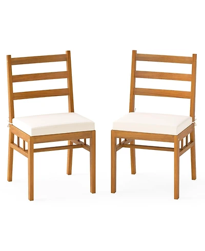 Sugift Solid Acacia Wood Patio Chair Set of 2 Armless Chair