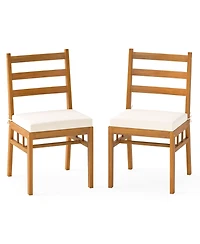 Sugift Solid Acacia Wood Patio Chair Set of 2 Armless Chair
