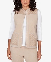 Alfred Dunner Women's Comfort & Joy Quilted Snap Front Vest