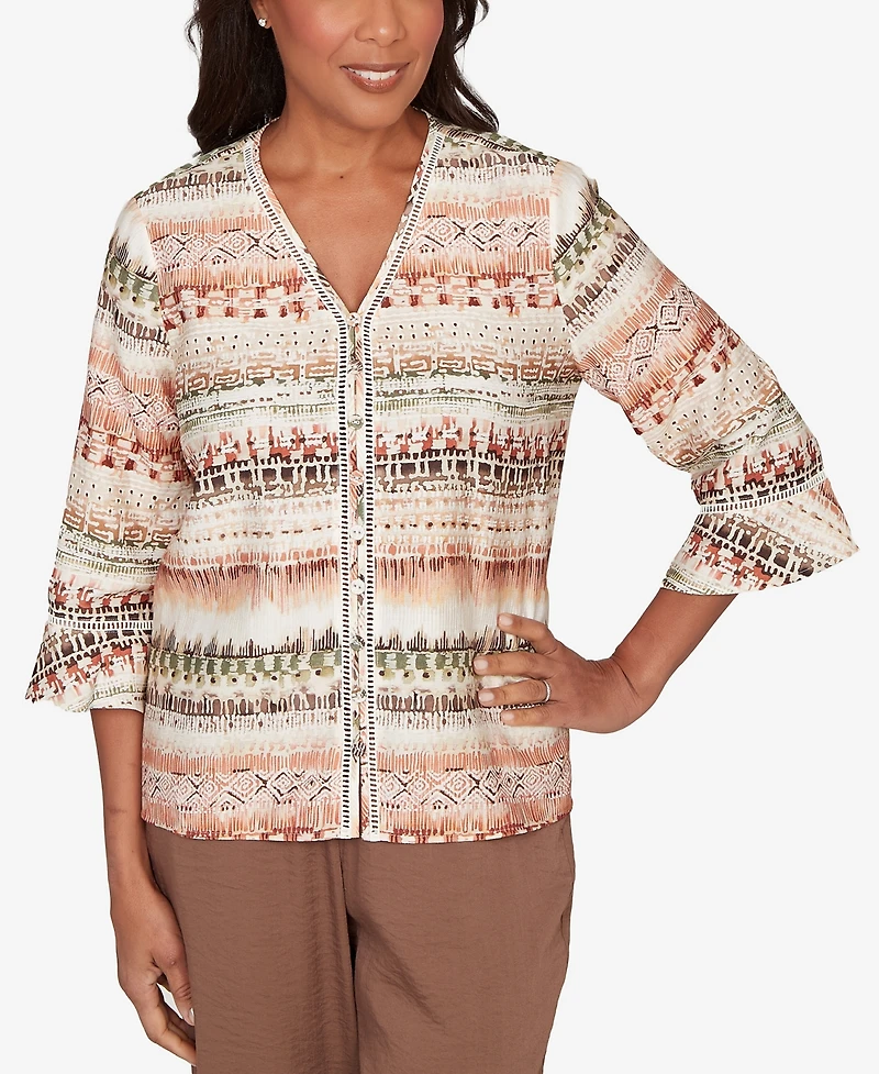 Alfred Dunner Women's Spice Market Biadere Stripe Center Seam V-Neck Top
