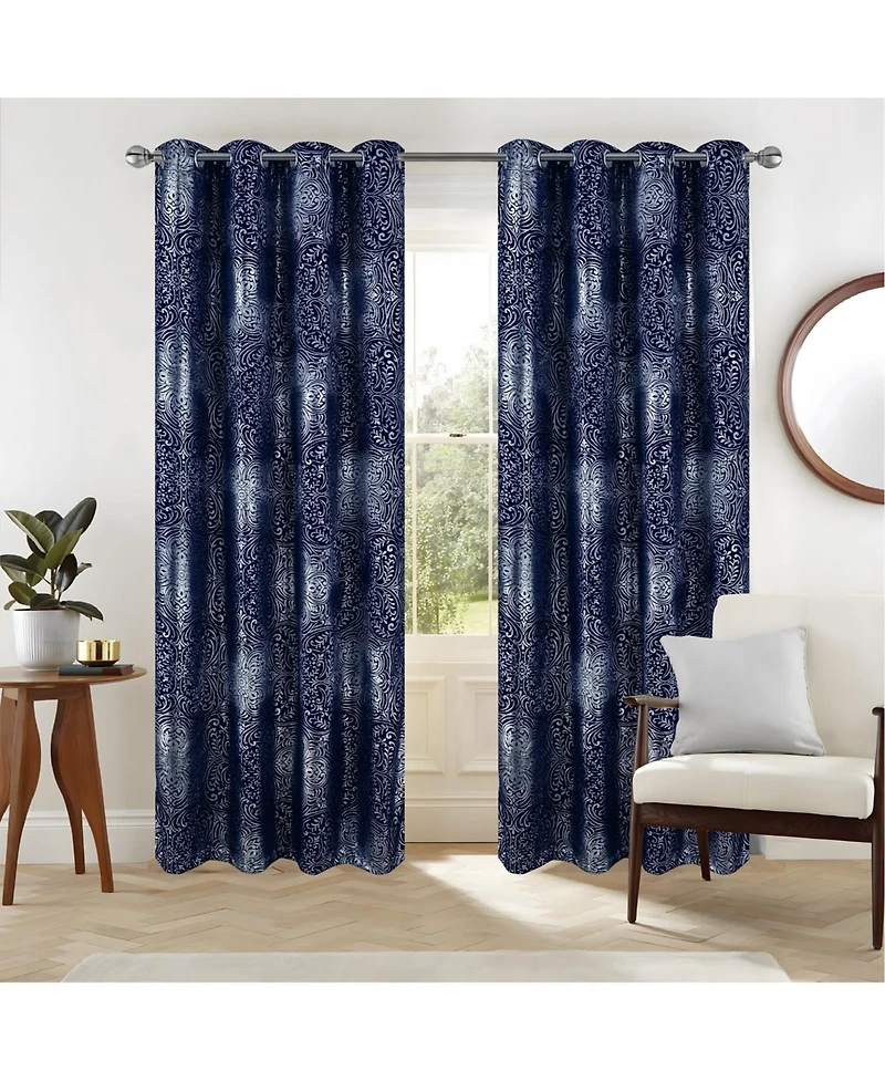Rt Designers Collection Helena Halo Foil Blackout Polyester Window Curtain Grommet Panel 52" x 84