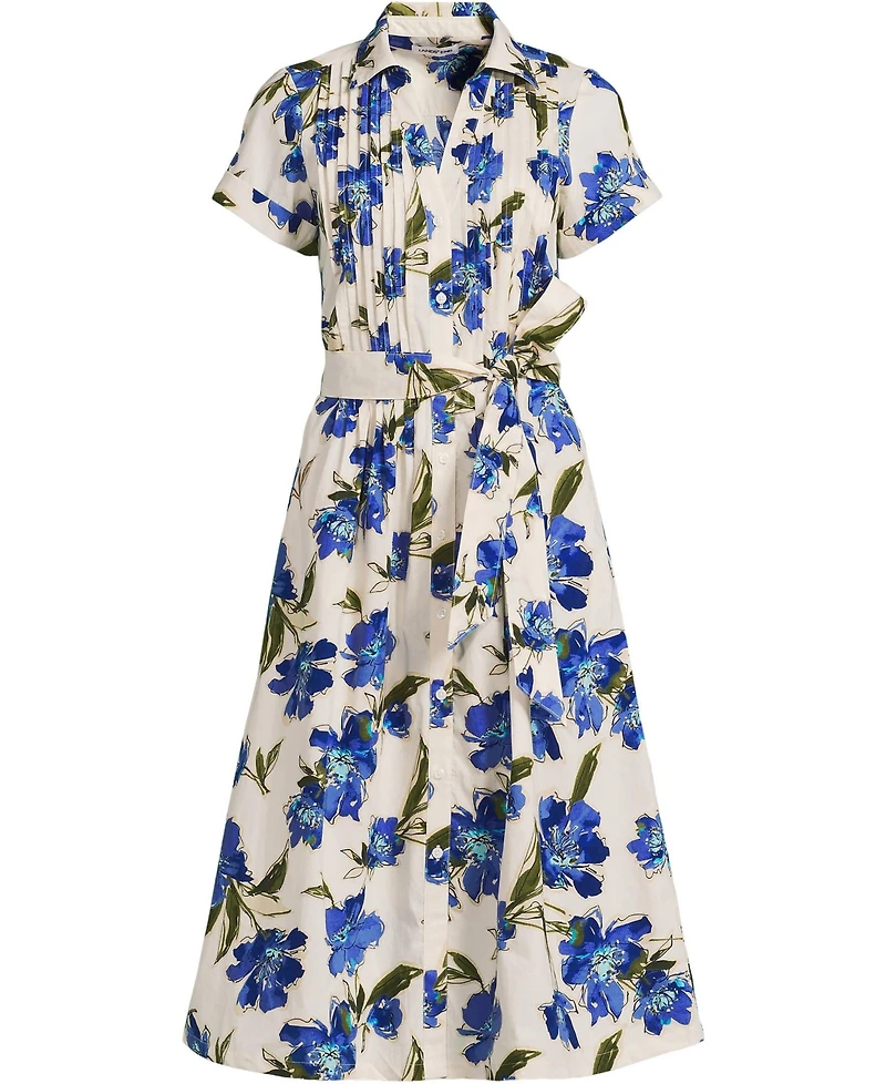 Lands' End Women's Poplin Pintuck Detail Shirt Dress