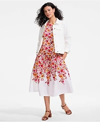 Lands' End Women's Poplin Drop Waist Midi Skirt - Set Bottom