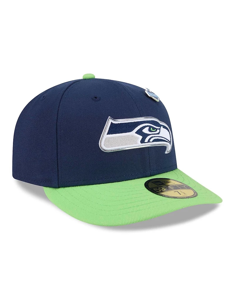 New Era Men's College Navy/Neon Green Seattle Seahawks 2026 Nfl Draft Pre-Curved 59FIFTY Fitted Hat