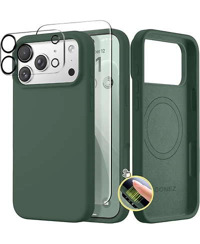 Gonez Magnetic for iPhone 17 Pro Case, Compatible with MagSafe, Liquid Silicone Anti-Scratch Shockproof Protective Phone Case 6.3 inch, Army Green
