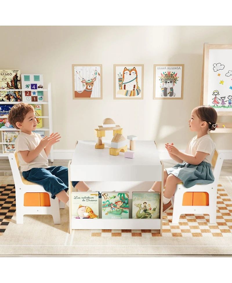 Gouun 4-in-1 Kids Activity Table and 2 Chairs Set with Reversible Tabletop