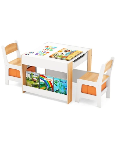 Gouun 4-in-1 Kids Activity Table and 2 Chairs Set with Reversible Tabletop