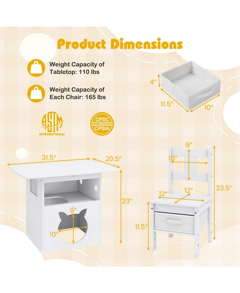 Gouun 3-Piece Kids Table and Chairs Set with Built-In Pet Viewing Window
