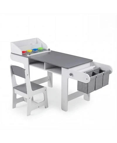 Gouun Kids Art Table and Chair Set with Paper Roll and Storage Cubbies
